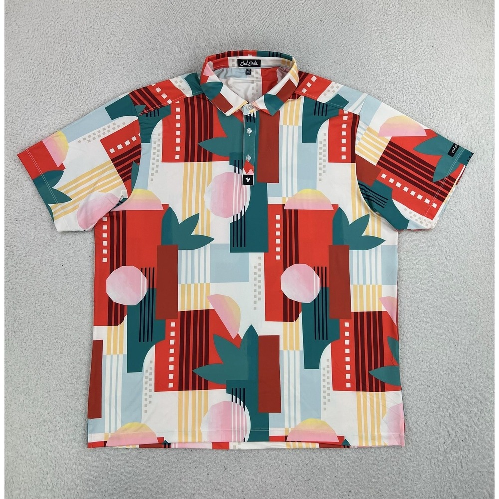 Bad Birdie Golf Polo Shirt Mens 2XL Multicolor Geometric Performance Stretch
